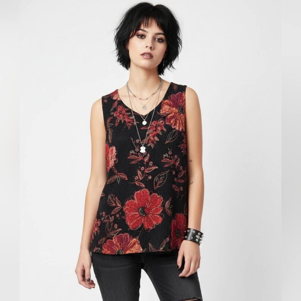 Vintage White Stag Tank Black Red Goth Grunge Fairy Whimsigoth Floral L